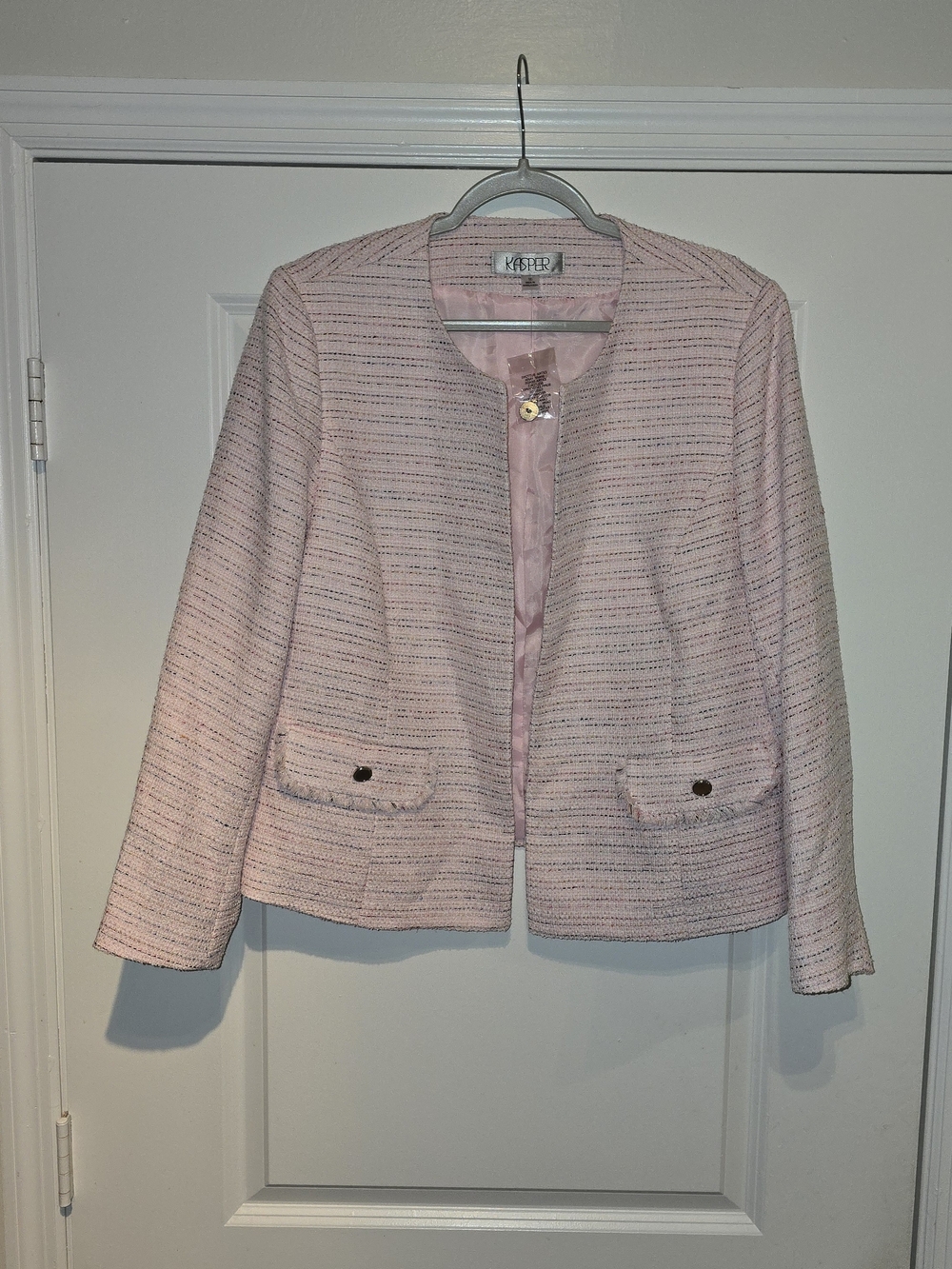 Kasper Light Pink Tweed Collarless Blazer